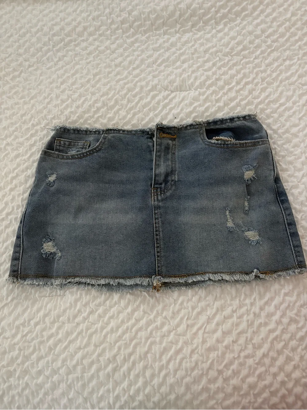 Distressed Light Blue Denim Mini Skirt